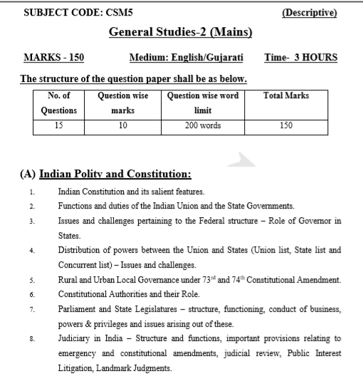 GPSC Civil Services Mains GS Paper 2 Syllabus