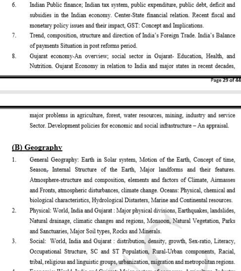 GPSC Civil Service Prelims Syllabus 2021